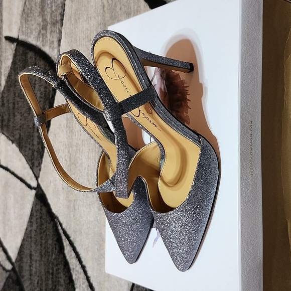 JESSICA SIMPSON PASELLE PEWTER MICRO FLASH METALLIC SILVER GLITTER PUMP STILETTO - Picture 5 of 14